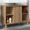 Kézműves tölgy színű szerelt fa mosdószekrény 80 x 33 x 60 cm