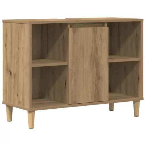 Kézműves tölgy színű szerelt fa mosdószekrény 80 x 33 x 60 cm
