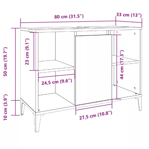 Antik fa színű szerelt fa mosdószekrény 80 x 33 x 60 cm