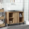 Kézműves tölgy színű szerelt fa mosdószekrény 80 x 33 x 60 cm