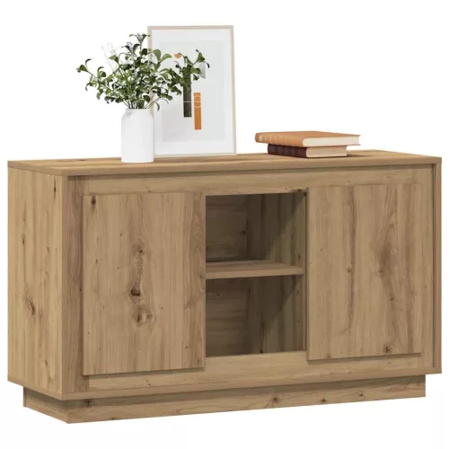 Kézműves tölgy színű szerelt fa tálalószekrény 102 x 35 x 60 cm