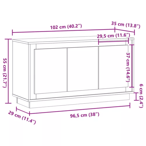 Antik fa színű szerelt fa tálalószekrény 102 x 35 x 55 cm
