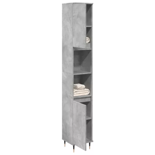 Betonszürke szerelt fa fürdőszobaszekrény 30 x 30 x 190 cm