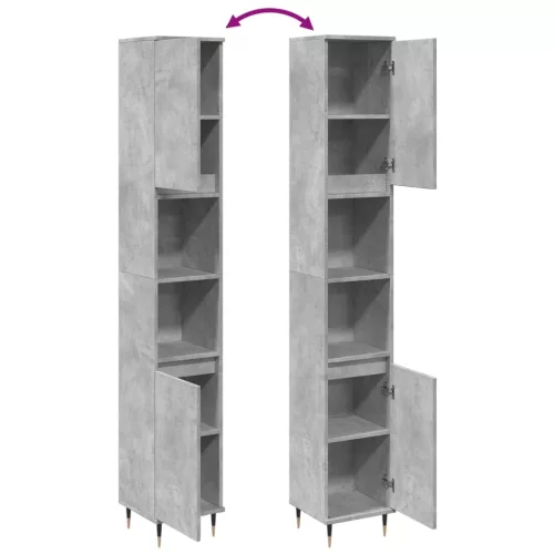 Betonszürke szerelt fa fürdőszobaszekrény 30 x 30 x 190 cm