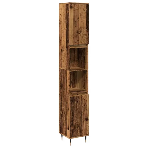 Antik fa színű szerelt fa fürdőszobaszekrény 30 x 30 x 190 cm