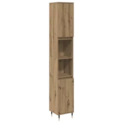 Kézműves tölgy színű szerelt fa fürdőszobaszekrény 30x30x190 cm