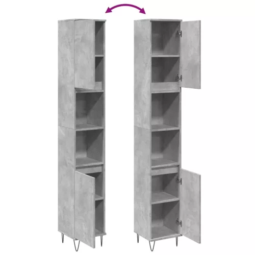 Betonszürke szerelt fa fürdőszobaszekrény 30 x 30 x 190 cm