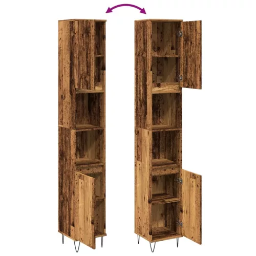 Antik fa színű szerelt fa fürdőszobaszekrény 30 x 30 x 190 cm
