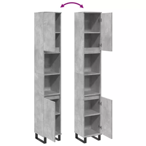 Betonszürke szerelt fa fürdőszobaszekrény 30 x 30 x 190 cm