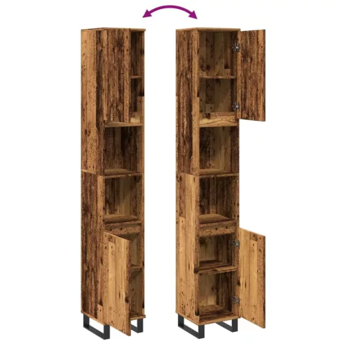 Antik fa színű szerelt fa fürdőszobaszekrény 30 x 30 x 190 cm