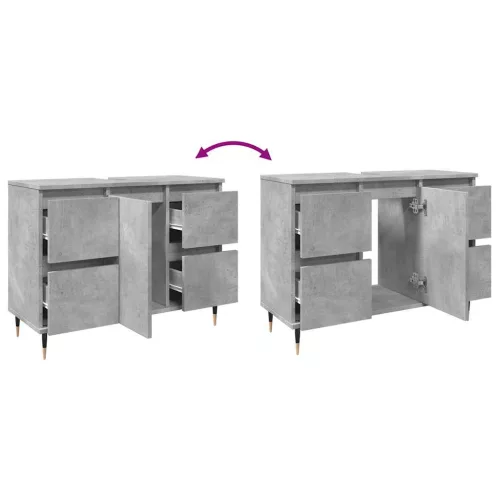 Betonszürke szerelt fa fürdőszobaszekrény 80 x 33 x 60 cm