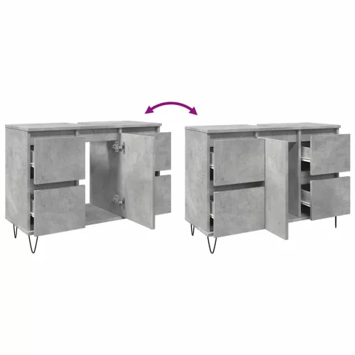 Betonszürke szerelt fa fürdőszobaszekrény 80 x 33 x 60 cm