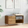 Kézműves tölgy színű szerelt fa hanglemezszekrény 84,5x38x48 cm