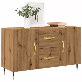   Kézműves tölgy színű szerelt fa tálalószekrény 100 x 36 x 60 cm