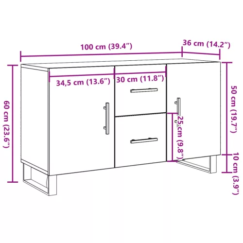 Antik fa színű szerelt fa tálalószekrény 100 x 36 x 60 cm