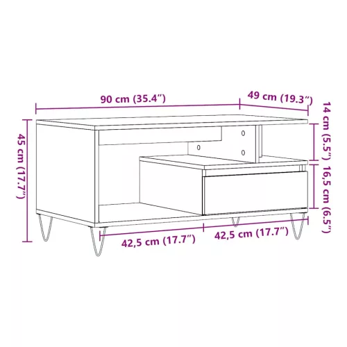 Antik fa színű szerelt fa dohányzóasztal 90 x 49 x 45 cm