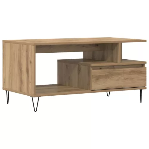 Kézműves tölgy színű szerelt fa dohányzóasztal 90x49x45 cm