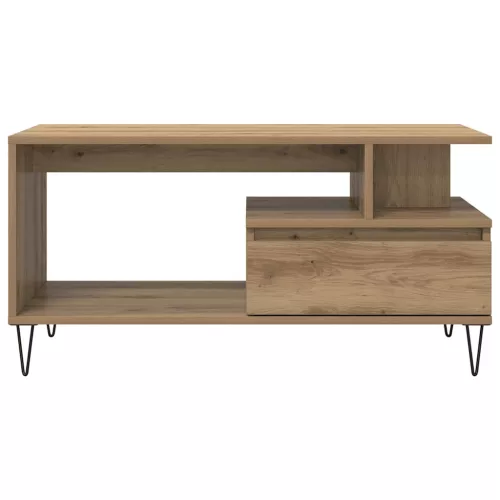 Kézműves tölgy színű szerelt fa dohányzóasztal 90x49x45 cm