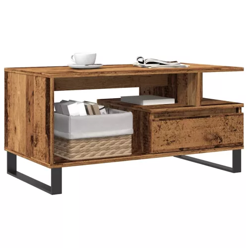 Antik fa színű szerelt fa dohányzóasztal 90 x 49 x 45 cm