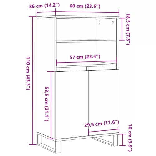 Antik fa színű szerelt fa magasszekrény 60 x 36 x 110 cm