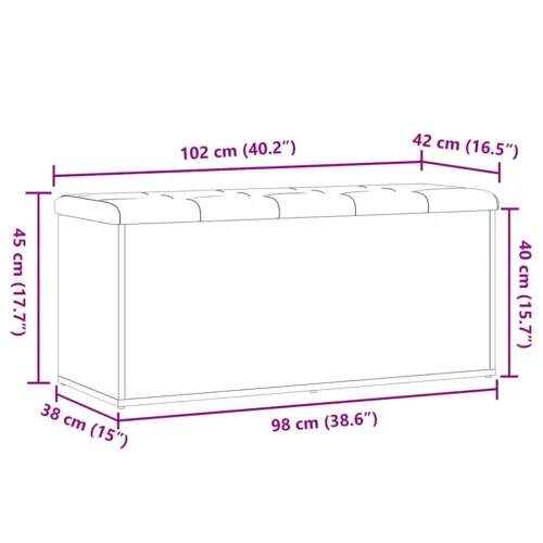 Kézműves tölgyfa tárolópad 102 x 42 x 45 cm rétegelt fából