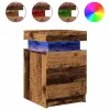 Antik fa színű szerelt fa éjjeliszekrény LED-del 35x39x55 cm