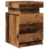 Antik fa színű szerelt fa éjjeliszekrény LED-del 35x39x55 cm