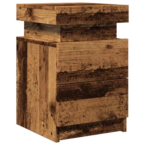 Antik fa színű szerelt fa éjjeliszekrény LED-del 35x39x55 cm