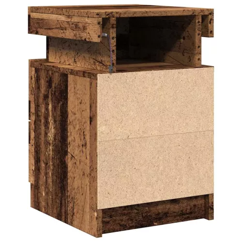 Antik fa színű szerelt fa éjjeliszekrény LED-del 35x39x55 cm