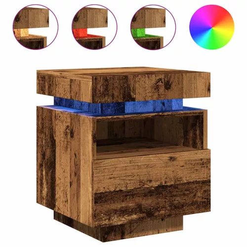 Antik fa színű éjjeliszekrény LED-világítással 40x39x48,5 cm