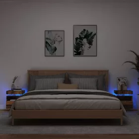   2 db antik fa színű éjjeliszekrény LED-fényekkel 40x39x48,5 cm