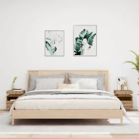   2 db kézműves tölgy éjjeliszekrény LED-fényekkel 40x39x48,5 cm
