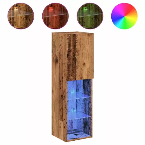2 db antik fa színű TV-szekrény LED-lámpákkal 30,5x30x102 cm