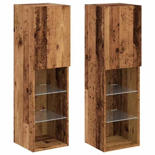 2 db antik fa színű TV-szekrény LED-lámpákkal 30,5x30x102 cm