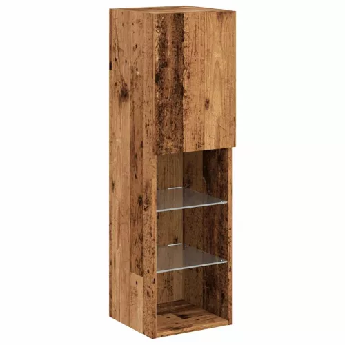 2 db antik fa színű TV-szekrény LED-lámpákkal 30,5x30x102 cm