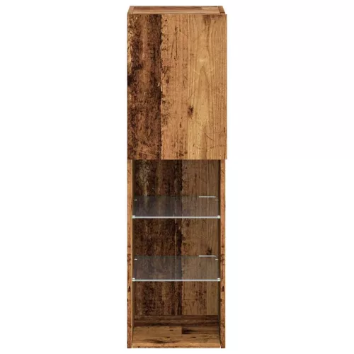 2 db antik fa színű TV-szekrény LED-lámpákkal 30,5x30x102 cm