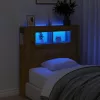 Kézműves tölgyszínű szerelt fa LED-es fejtámla 100x18,5x103,5cm