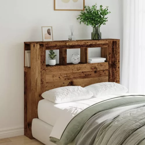 Antik fa színű szerelt fa LED-es fejtámla 120x18,5x103,5 cm