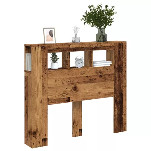 Antik fa színű szerelt fa LED-es fejtámla 120x18,5x103,5 cm