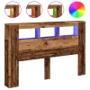Antik fa színű szerelt fa LED-es fejtámla 160x18,5x103,5 cm