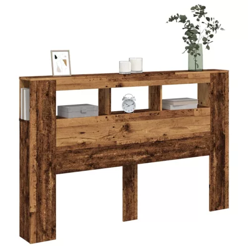 Antik fa színű szerelt fa LED-es fejtámla 160x18,5x103,5 cm