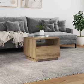   Kézműves tölgyszínű dohányzóasztal LED-lámpákkal 50x49x40 cm
