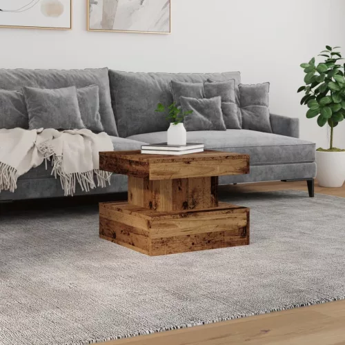 Antik fa színű dohányzóasztal LED-lámpákkal 50 x 50 x 40 cm
