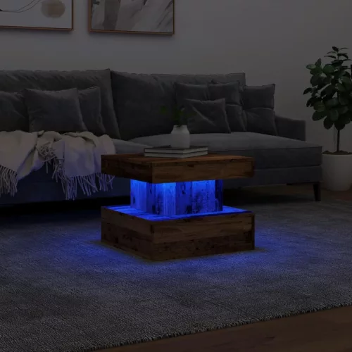 Antik fa színű dohányzóasztal LED-lámpákkal 50 x 50 x 40 cm