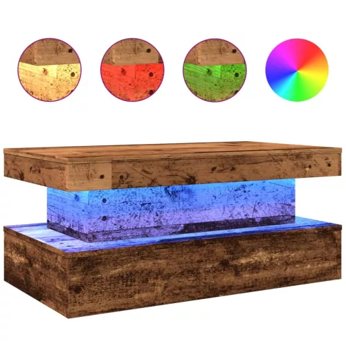 Antik fa színű dohányzóasztal LED-lámpákkal 90x50x40 cm