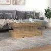 Kézműves tölgy színű dohányzóasztal LED-lámpákkal 90x50x40 cm