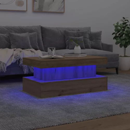 Kézműves tölgy színű dohányzóasztal LED-lámpákkal 90x50x40 cm
