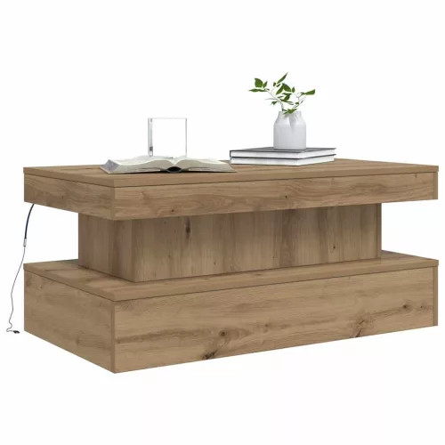 Kézműves tölgy színű dohányzóasztal LED-lámpákkal 90x50x40 cm
