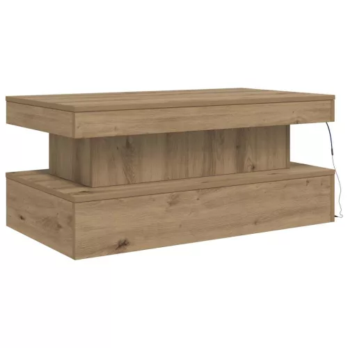 Kézműves tölgy színű dohányzóasztal LED-lámpákkal 90x50x40 cm