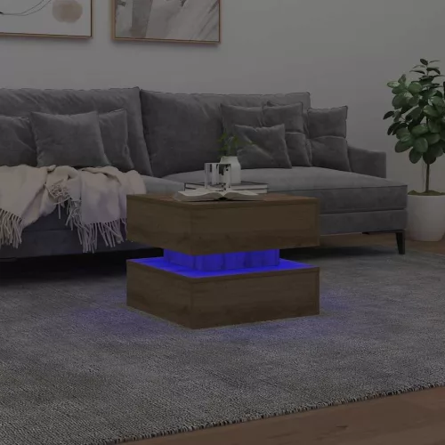 Kézműves tölgy színű dohányzóasztal LED-lámpákkal 50x50x40cm